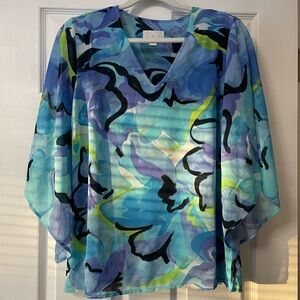 Belle by Kim Gravel Blue, Purple & Green Floral anatract Top